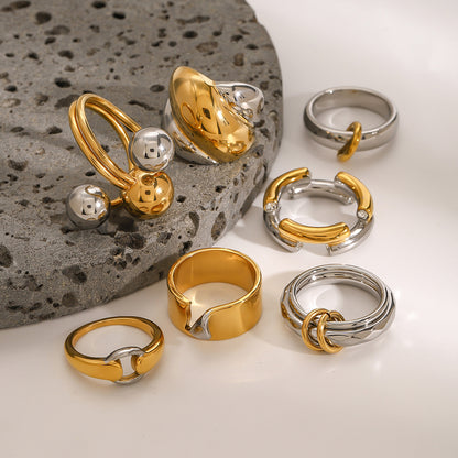 Color Block Stainless Steel Ring High-End Niche Exaggerated Ring Titanium Steel Hand Jewelry Rings