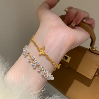 S925 Silver Brushed Butterfly Bracelet French Vintage Style Light Luxury Elegant Socialite High-end Bracelet