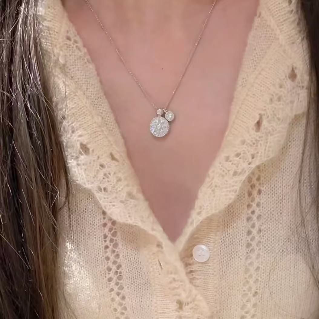 Pure Silver S925 Starry Full Diamond Compass Necklace Light Luxury Niche Versatile Star High-end Clavicle Chain