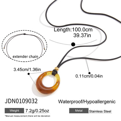 Amber Resin Black Rope Long Necklace Fashion Accessory for Women Autumn Winter Sweater Chain Popular Jewelry