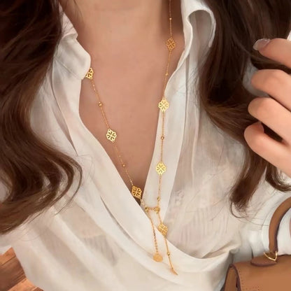 Pure Silver S925 Necklace Light Luxury High-end Feel Real Gold Plating Classical Four-flower Sweater Chain Simple Versatile Sweater Chain
