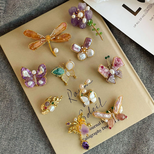 Luxury High-end Brooch Freshwater Pearl Dragonfly Exquisite Pin Coat Cheongsam Versatile Brooch