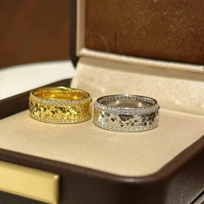 Pure Silver S925 CNC Craft Ice Crush Ring Sparkling Simple Exquisite High-end Fashion