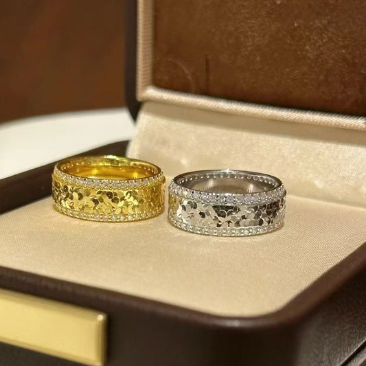 Pure Silver S925 CNC Craft Ice Crush Ring Sparkling Simple Exquisite High-end Fashion