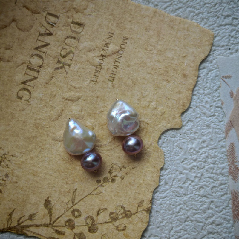 Natural  Pearl Turquoise Pink Crystal Amethyst Irregular 925 Silver Needle Irregular Earrings Ear Jewelry