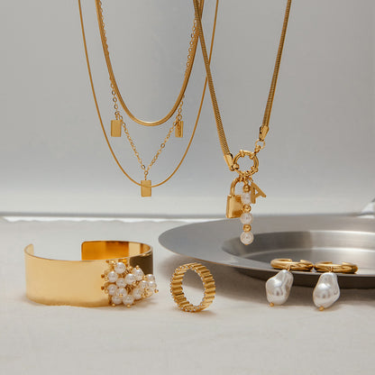 Ring Titanium Steel Non-Fading Jewelry Light Luxury High-End Earrings Pearl Necklace Stainless Steel Bracelet for Women