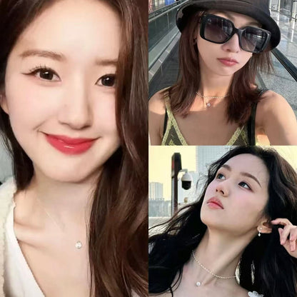 S925 Sterling Silver Zhao Lusi Same Style Invisible Fish Silk Necklace Round Bead Zircon Pendant Fresh Sweet Temperament Clavicle Chain