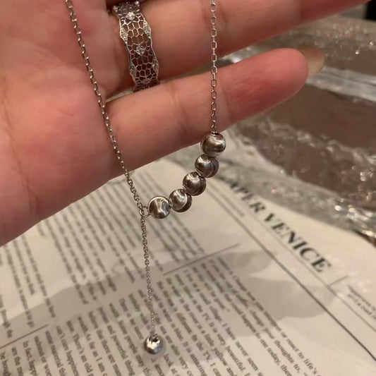 Pure Silver S925 Real Gold Plated Retractable Push-Pull Cat Eye Bead Necklace Light Luxury High-End Exquisite