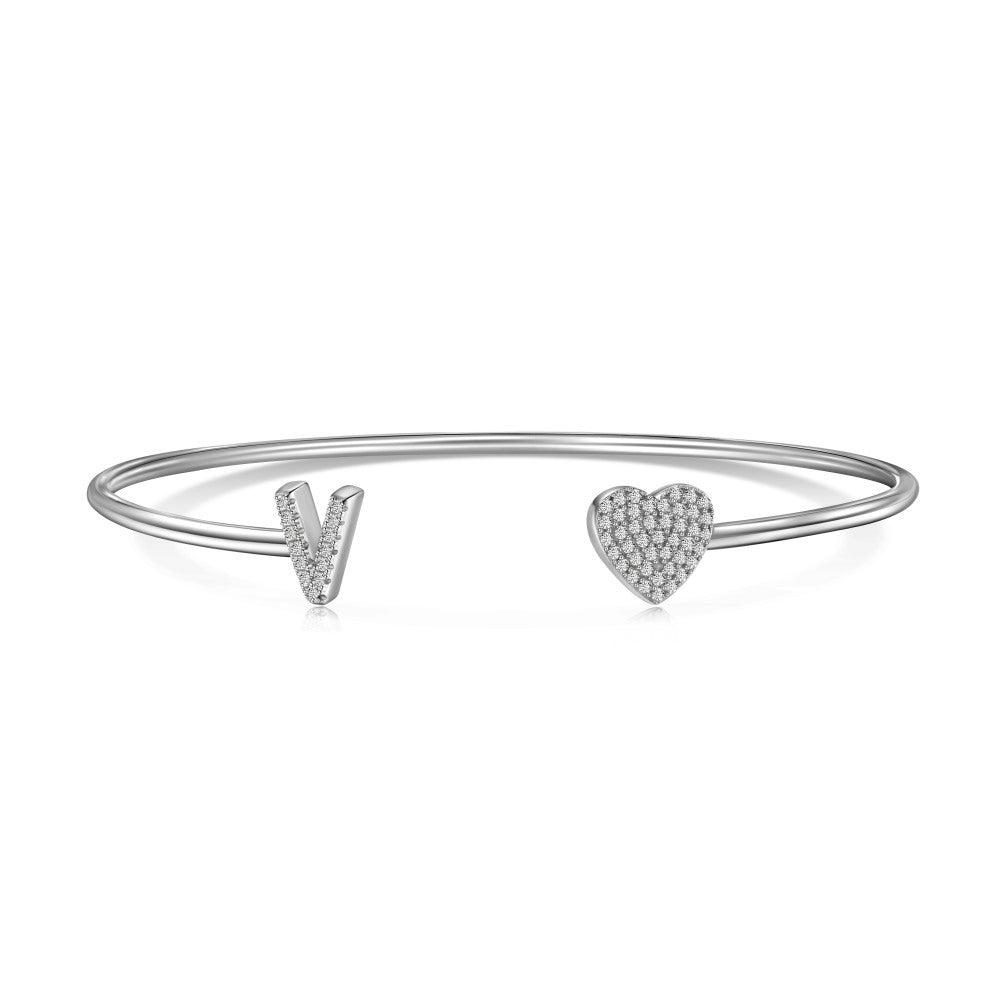 S925 Sterling Silver English Letter Bracelet for Women with Micro Pave Zirconia, Light Luxury Personality Style Bracelet