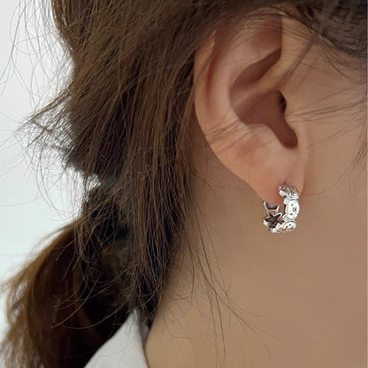 Korean Version Pure Silver 925 Vintage Cartoon Bear Circle Earrings Studs for Women Niche Trendy Personality Fashion