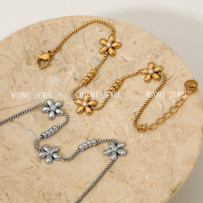 New Sweet Floral Round Bead Bracelet Stainless Steel Vacuum Plating Color Retention Exquisite Versatile Gentle Style Jewelry