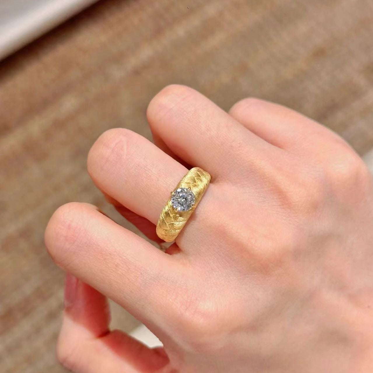 Italian Vintage Brushed Light Luxury High-End 925 Sterling Silver Brushed Craft Forged Wheat Ear Weave Diamond Ring