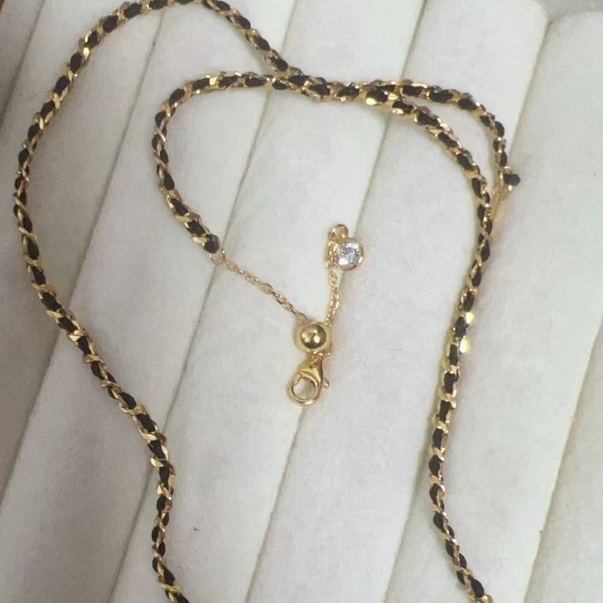 Pure Silver S925 Black Gold Necklace Versatile Collarbone Chain Elegant High-end