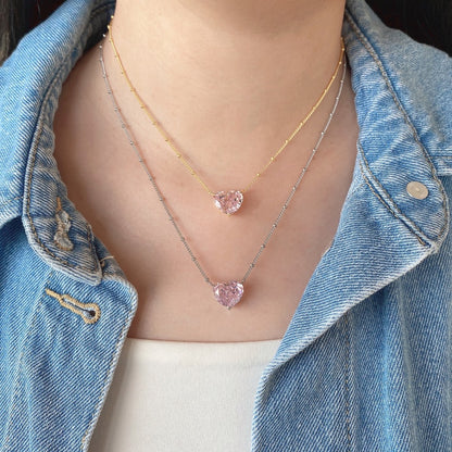 S925 Sterling Silver High Carbon Diamond Necklace for Women Ice Flower Cut Pink Heart Pendant Green Diamond High-end Collarbone Chain
