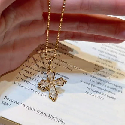 Sterling Silver S925 High Carbon Diamond Cross Necklace Ultra Sparkling Fashionable Personality Light Luxury Versatile Retro Collarbone Chain