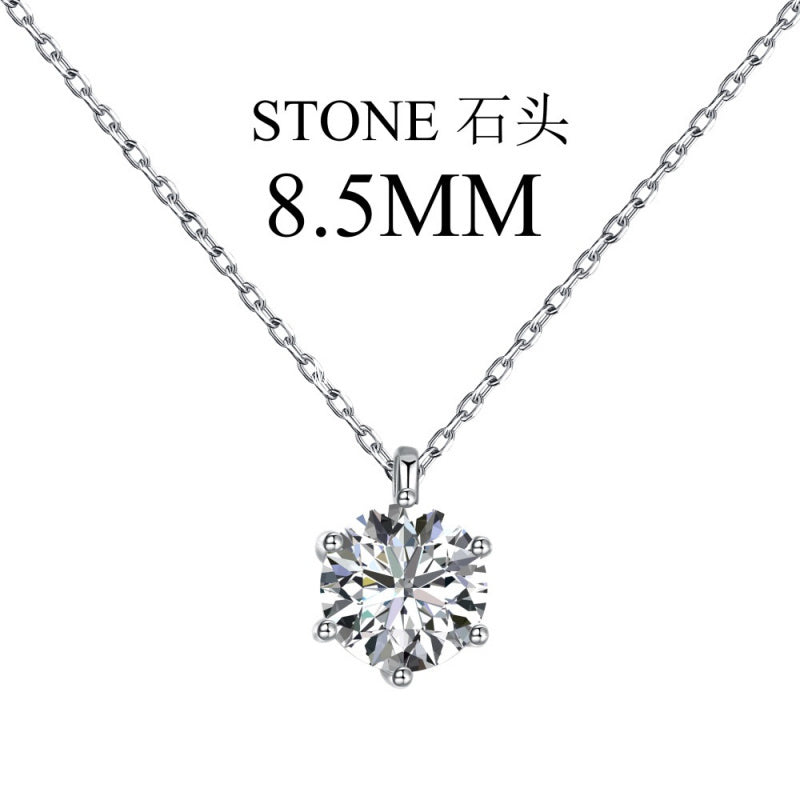 S925 Sterling Silver Zircon Necklace for Women Fashion High-End Inlaid Single Diamond Classic Simple Six-Prong Pendant Collarbone Chain