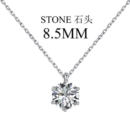 S925 Sterling Silver Zircon Necklace for Women Fashion High-End Inlaid Single Diamond Classic Simple Six-Prong Pendant Collarbone Chain