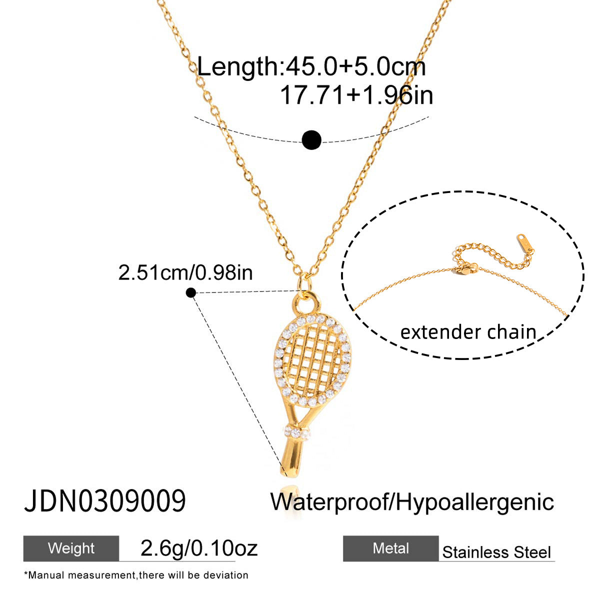 Stainless Steel Zircon Tennis Racket Pendant Necklace Light Luxury High-end Neck Chain Titanium Steel Jewelry for Women