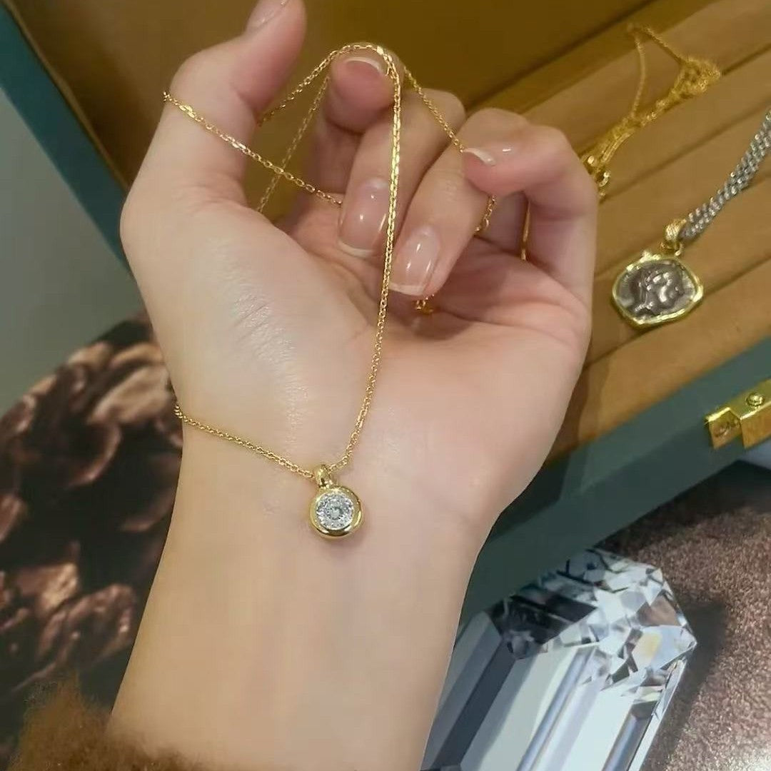 S925 Sterling Silver Bubble Necklace Flashing Diamond Collarbone Chain Simple Elegant High-end Feel