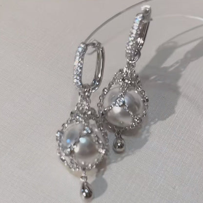 Pure Silver S925 Net Pocket Double A White Crystal & Swarovski Pearl Earrings Light Luxury High-end Earrings Fashion Ins Style Elegant