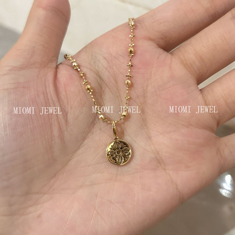 S925 Sterling Silver Vintage Round Pendant Necklace Exquisite High-end Prajna Wisdom Buddha Eye Laser Bead Collarbone Chain for Women