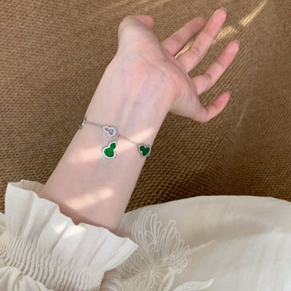 Pure Silver S925 Gourd Fortune Jade Green Gourd Bracelet Luxurious Elegant Whitening High-end Light Luxury Small Gourd Bracelet