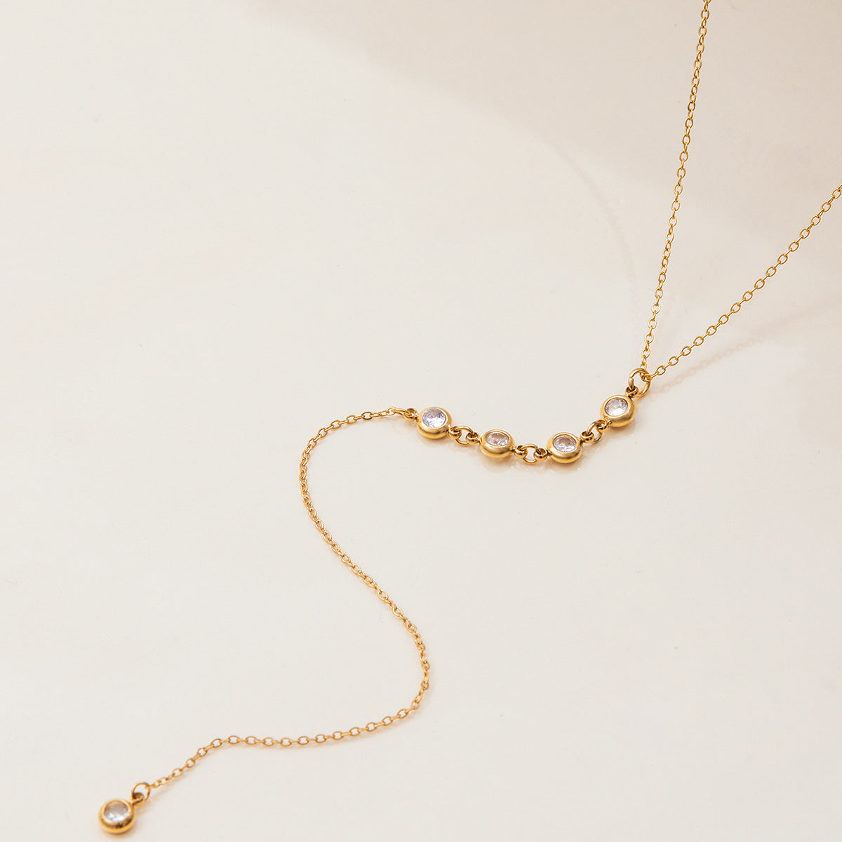 Stainless Steel Zircon Y-Chain Titanium Steel Long Necklace Light Luxury High-End Clavicle Chain Non-Fading Jewelry