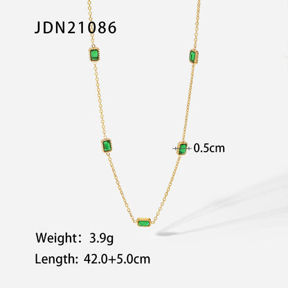 Ins Style Square Emerald Zircon Necklace Light Luxury Niche High-end Titanium Steel Collarbone Chain Necklace Bracelet