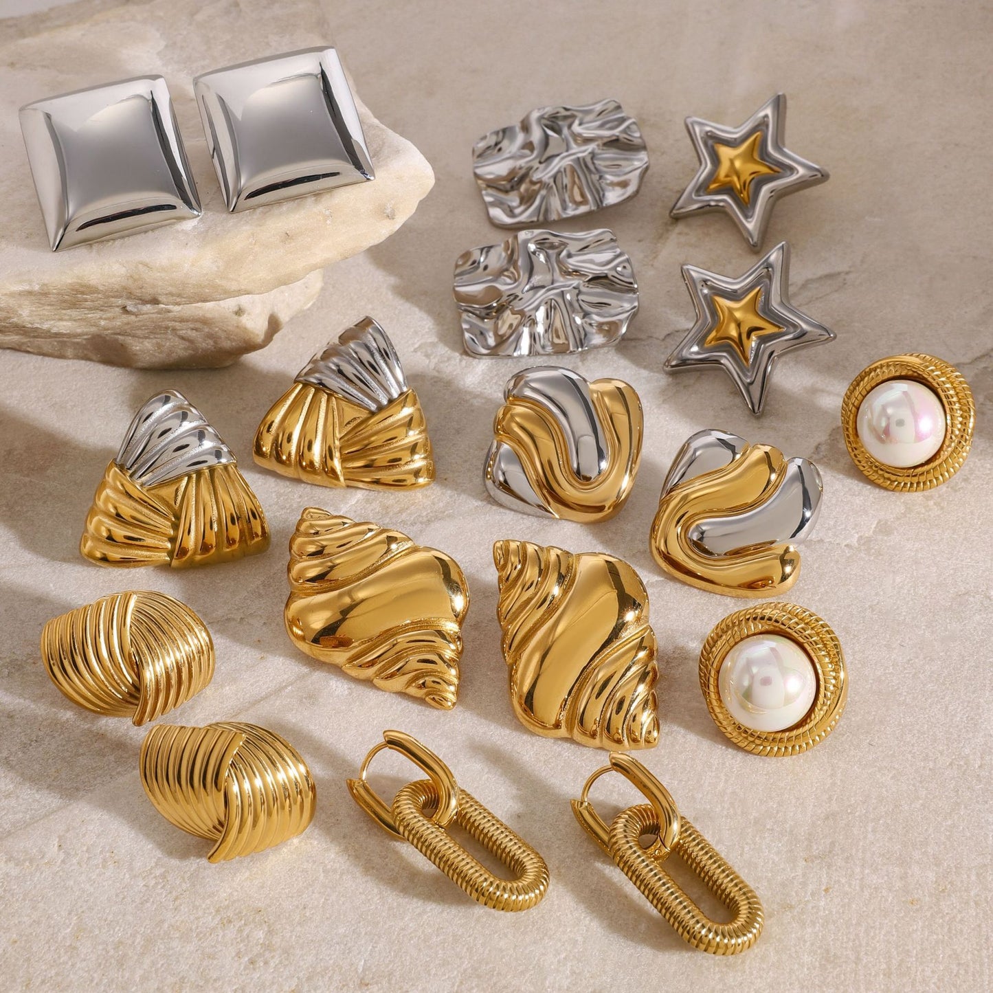 Stainless Steel Pearl Stud Earrings High-end Star Earrings Titanium Steel Ear Jewelry