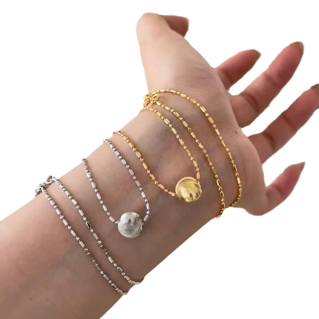 Pure Silver S925 Real Gold Plated Retractable Push-Pull Cat Eye Bead Necklace Clavicle Chain Light Luxury High-End Exquisite