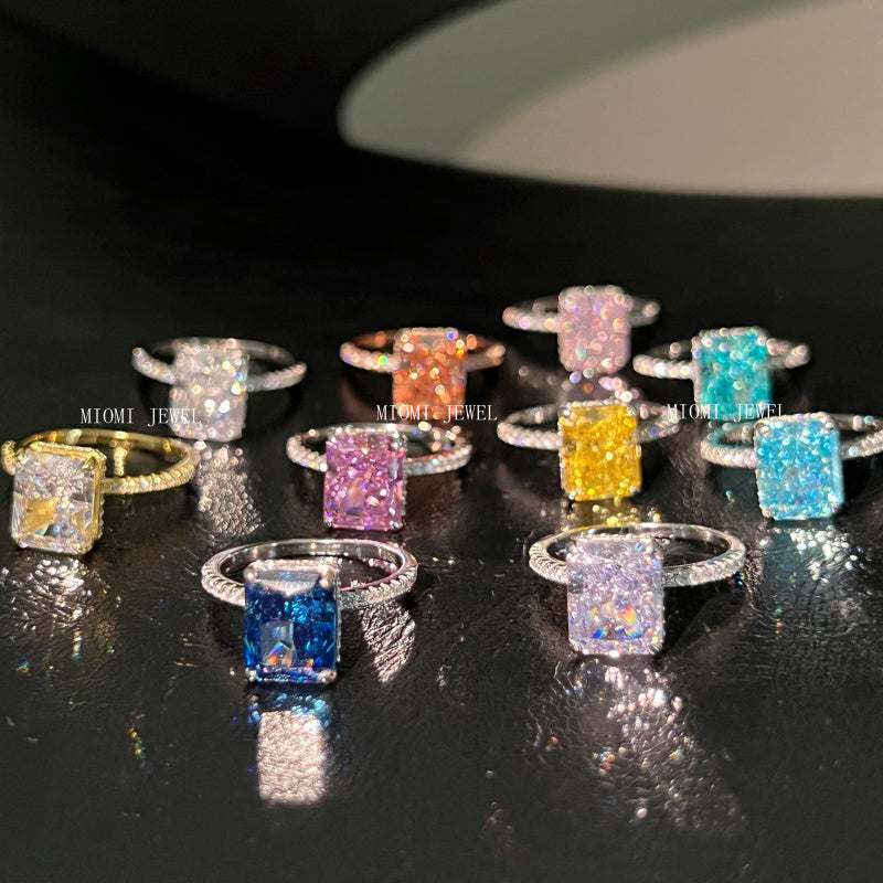 High Carbon Diamond Jewelry S925 Sterling Silver Heavy Craft Ring for Women 8A Zircon Square Ice Flower Cut Gemstone Ring