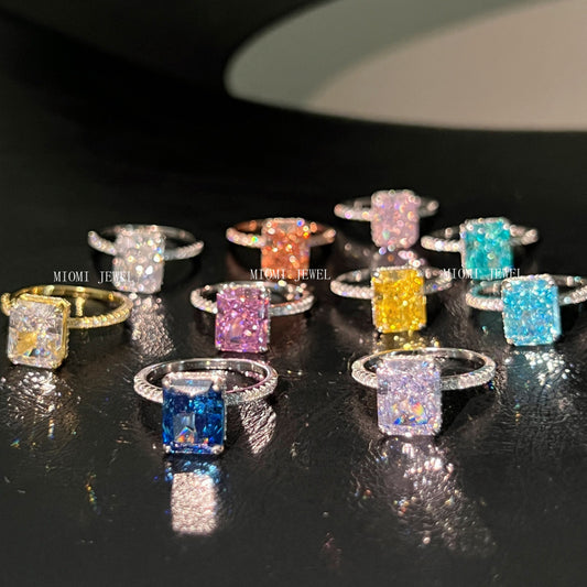 High Carbon Diamond Jewelry S925 Sterling Silver Heavy Craft Ring for Women 8A Zircon Square Ice Flower Cut Gemstone Ring