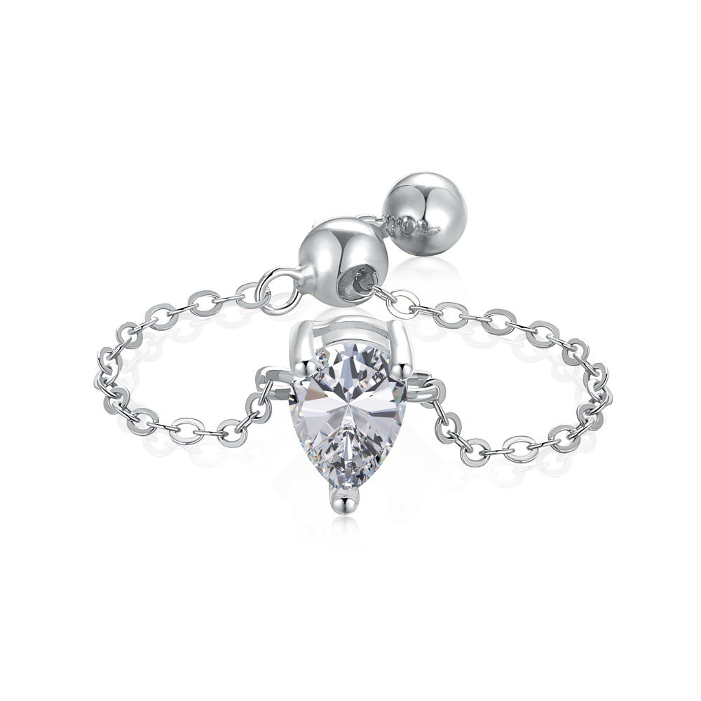 Luxury French Style S925 Sterling Silver Ring for Women with Water Drop Egg-Shaped Zircon Inlay, Exquisite Wedding Ice Flower Cut Women's Jewelry