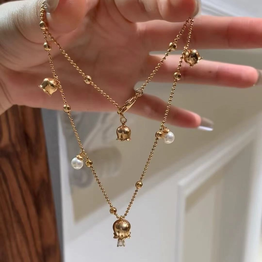 French-style High-end Tulip Pearl Necklace Light Luxury Retro Niche Design