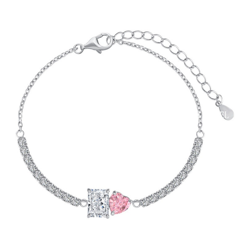 S925 Sterling Silver Bracelet for Women with Heart Zircon Inlay, Exquisite Tennis Bracelet for Women, Business Jewelry