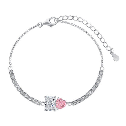 S925 Sterling Silver Bracelet for Women with Heart Zircon Inlay, Exquisite Tennis Bracelet for Women, Business Jewelry