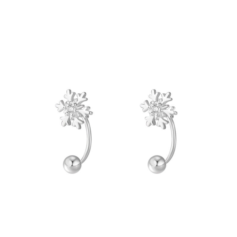 S925 Sterling Silver Snowflake Stud Earrings for Women, Niche Design, Simple and Versatile, Korean Christmas Ear Piercing Jewelry