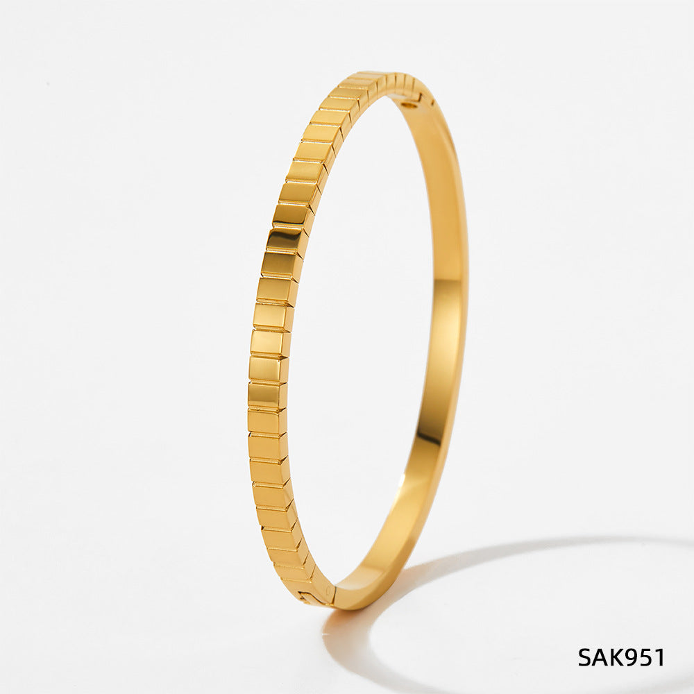 Non-Fading Multiple Styles Diamond-Studded Plain Hoop Bracelet Vacation Style Eight-Pointed Star Waterproof Stackable Stainless Steel Jewelry