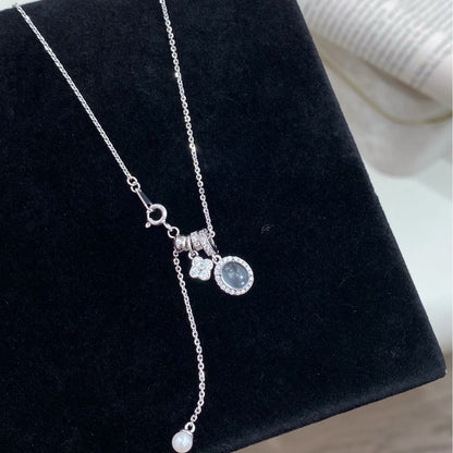 Dragon Heart Same Style Natural Water Foam Jade Four-Leaf Clover Necklace Light Luxury Niche Sparkling Diamond Exquisite Internet Celebrity Collarbone Chain